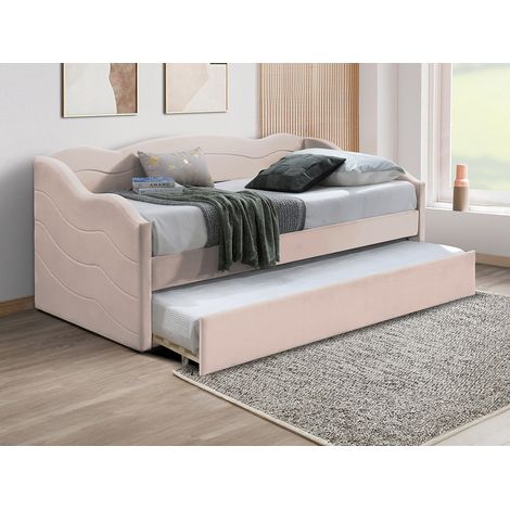 Lit banquette gigogne 2 x 90 x 190 cm - Velours - Rose - LENVIA