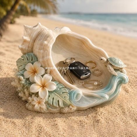 Tropical Sea Shell Catchall Tray - Tropical Sea Shell Storage Tray