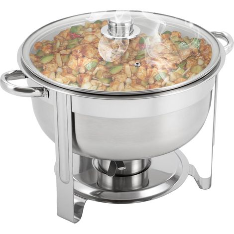 Rond Chafing Dish Acier Inoxydable, Buffets Chauffants avec Couvercle en Verre, Cuvette à Eau, Panier à Aliments et Porte-Combustible, pour Buffet Traiteur, Fêtes (1/5)