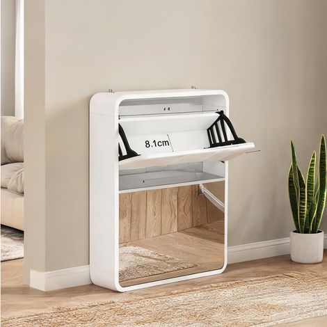 Meuble à chaussures 5 tiroirs avec miroir MDF blanc 176 cm en MDF (1/5)