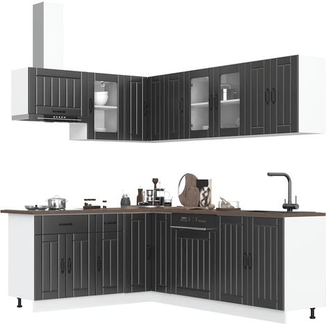 11-tlg. Küchenschrank-Set Lucca Schwarz Holzwerkstoff
