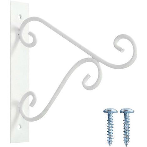 Crochet de suspension rétro en fer forgé pour chandelier, panier à fleurs, fixation murale extérieure, crochet de rangement vintage pour cuisine ou balcon avec vis-White (1/4)