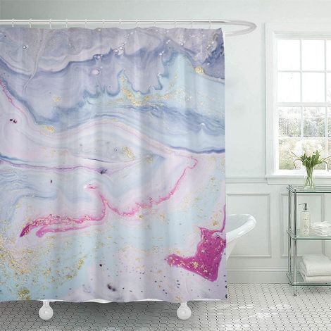 Rideau de douche à dégradé rose, motif marbre abstrait, teintes pastel, en polyester imperméable, avec 12 crochets, idéal pour la salle de bain - 180 x 180 cm