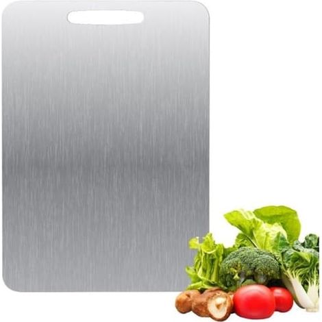 Planche à découper en titane. Fabriquée en acier inoxydable 304 sur les deux faces – sans BPA – Idéale pour la cuisson, la viande et le pain (34 x 23 cm). (1/5)