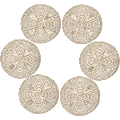 Set De Table Rond - 36 Cm - Tissé Polypropylène Et Coton - Résistant À La Chaleur - Café - Lot De 6 (1/5)