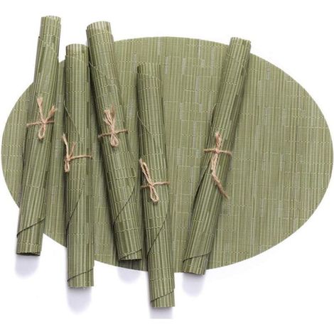 Set of 6 oval placemats in washable, non-slip, wear-resistant and heat-resistant vinyl (green) - Fei Yu (1/5)