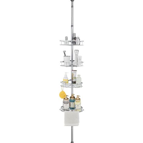 1 - Étagère De Douche - Acier Inoxydable - Réglable En Hauteur 73-265cm - Sans Percage Avec 4 Paniers Et Crochets - Pour Salle De Bain - Gris (1/5)