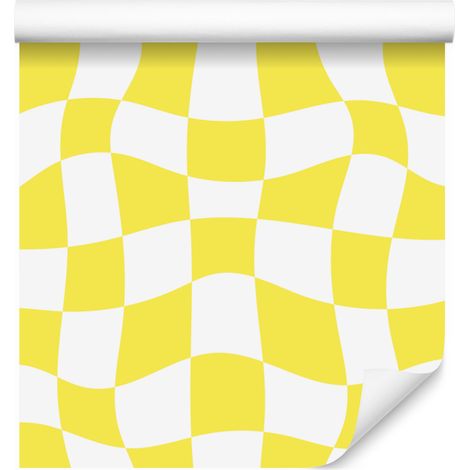 Papier peint à damier décontracté jaune, blanc et crème 50x1000 cm (1/5)