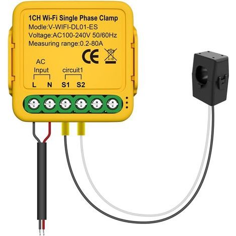 Controlador de interruptor Wifi 80A Medidor de energía Transformador de corriente Pinza Monitor de potencia kWh Monitor de estadísticas de potencia Dispositivo de monitoreo Compatible con Alexa Google (1/5)
