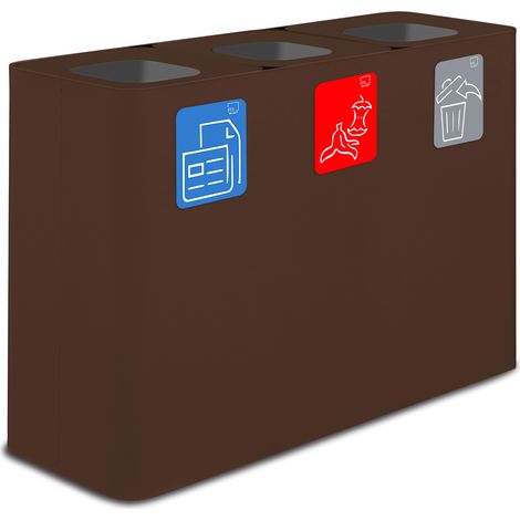Pattumiera Sistema di Raccolta Rifiuti 115x38xh80 cm in Acciaio 3 Scomparti Marrone (1/2)