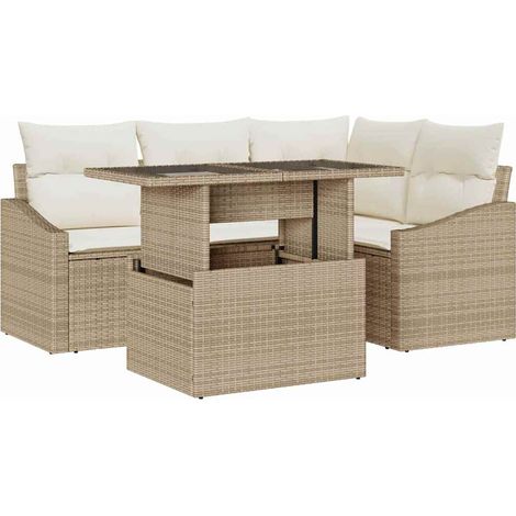 Garden Sofa Set with Cushion with Storage 5 pcs Beige and Cream vidaXL