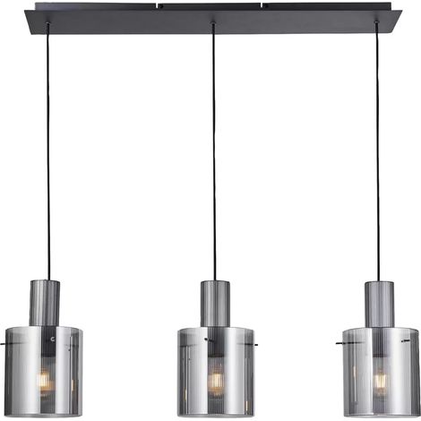 [NEUWERTIG] Brilliant Hängelampe Riffelini Länge 98 Cm Rauchgrau Schwarz Hängeleuchte Lampe B-Ware
