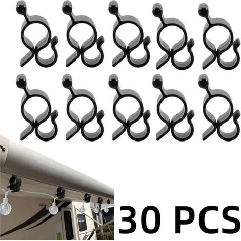 HOXILEELEOClips de Store de Camping pour Guirlande Lumineuse, 30 Pièces, Rail 6-8 mm, Crochets S en Plastique Noir (1/5)