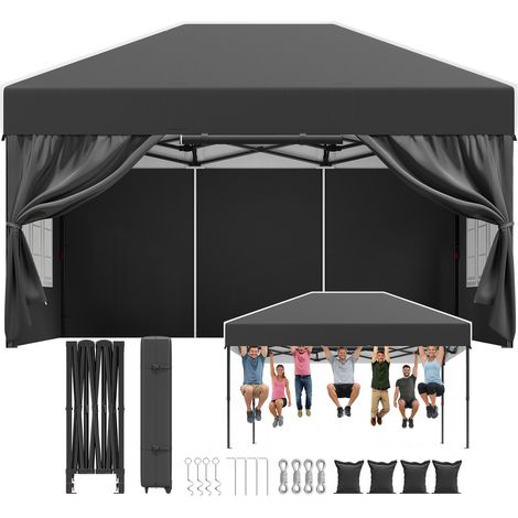 Devoko – Tonnelle pliante 3x4.5m – Toit pointu en Oxford 420D avec revêtement argenté – Fixation renforcée – Protection UV 50+