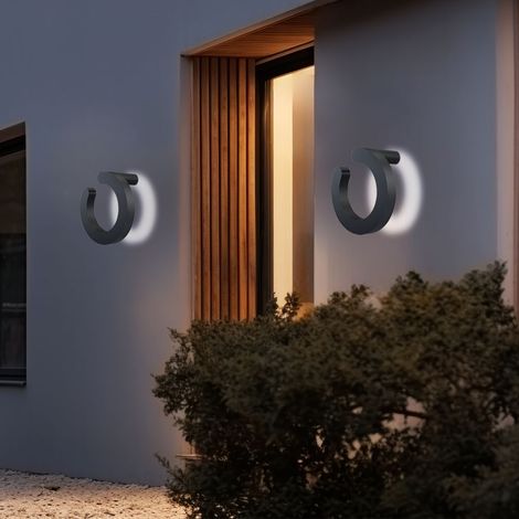 Außenwandleuchte grau LED Fassadenlampe modern Gartenleuchte Haustürlampe, Aluminium Kunststoff satinierte, 6W 229lm warmweiß, DxH 30x 19 cm, 2er Set