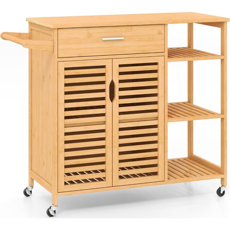 Carrello da cucina 90 cm per sala da pranzo e soggiorno, Barra per asciugamani e armadio con 2 porte Naturale (1/4)