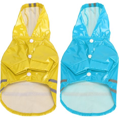 2 pièces imperméable pour chien manteau imperméable à capuche vêtements de pluie avec bande réfléchissante de sécurité jaune bleu (jaune bleu S) (1/5)