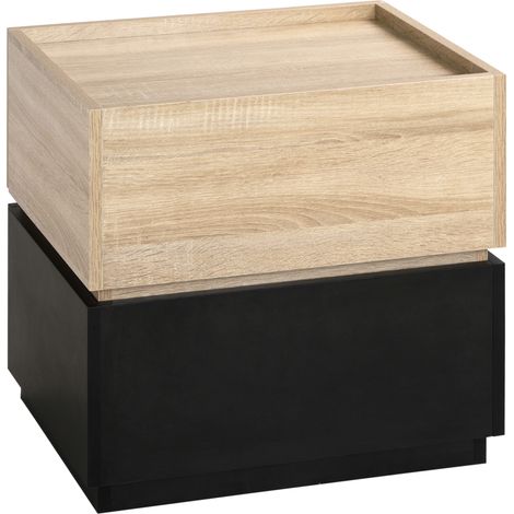 Table de chevet à 2 tiroirs empilables en panneau de particules noir et naturel 50 x 40 x 47,5 cm (1/5)
