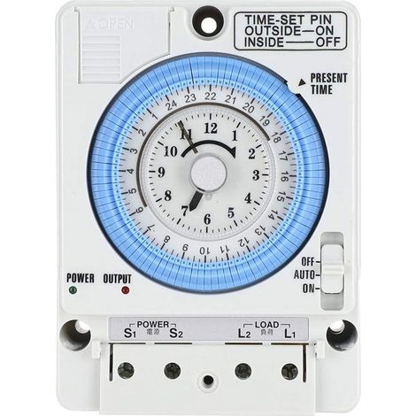 Minuterie mécanique, Interrupteur de minuterie AC100-240V 2W Interrupteur de synchronisation mécanique Industriel 24 H TB35-N avec Fournitures électriques de Sonnerie(TB35-N) (1/5)