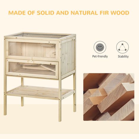 Cage à hamster en bois de sapin à 3 niveaux pour petits animaux (souris, rats), maison de jeu, centre d'exercice et accessoires pour animaux de compagnie (1/5)