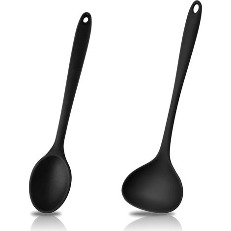 2 Pièces Cuillère Cuisine, Louche Silicone, Ustensile Antiadhésif, Résistant Chaleur, Cuisson (1/5)