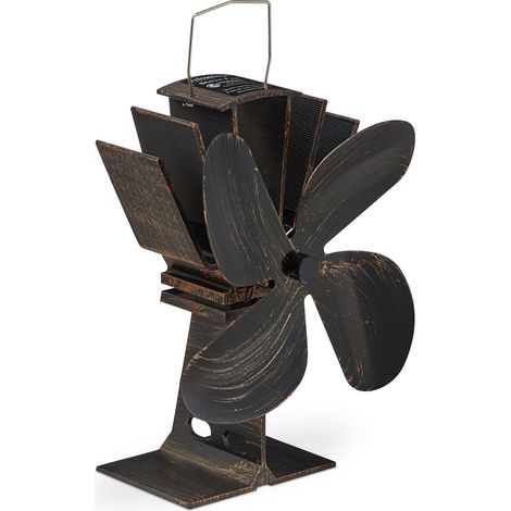 Relaxdays Ventola per Stufa Senza Elettricità, Silenzioso, Ventilatore per Camino & Forno, Accessorio con 4 Pale, Bronzo (1/5)