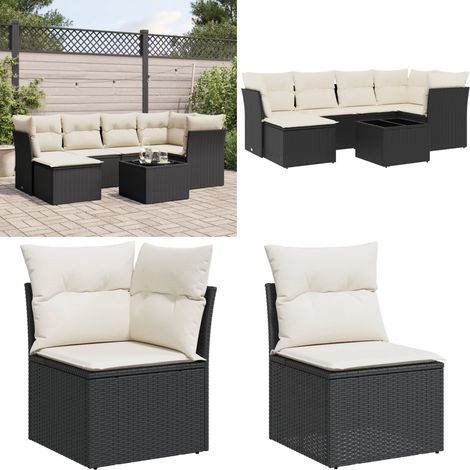 7-tlg. Garten-Sofagarnitur mit Kissen Schwarz Poly Rattan - Gartensorte - Gartenmöbel Set - Outdoor Möbel - Lounge Sofa - Rattan Gartenmöbel - Home & Living (1/5)