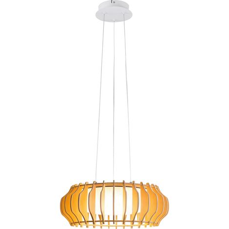 Suspension luminaire bois 40 cm, lustre salon LED 22W 2200 lm, 3000K, câble réglable, cuisine chambre, naturel (1/5)