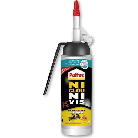 Pattex Ni Clou Ni Vis Extra Fort & Rapide, colle de fixation surpuissante, colle rapide qui permet une prise instantanée, colle blanche, aérosol prêt à l'emploi 133 gr