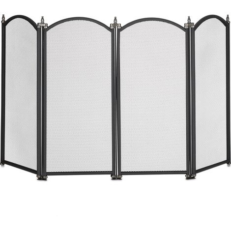 Relaxdays Fireguard, 4-piece Set, Spark Protection Grille, Protect Against Flying Sparks, HxW: 54x97.5 cm, Metal, Black