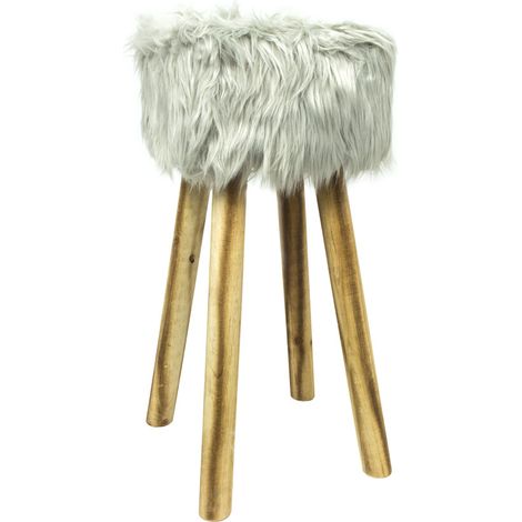 Sgabello Arredo Alto Con Seduta In Pelliccia Colore Grigio (1/3)