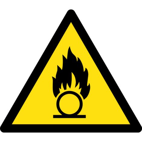 Panneau danger matières comburantes ISO 7010 W028 PVC alu - Materiel: Aluminum - Taille: 140mm (triangle)