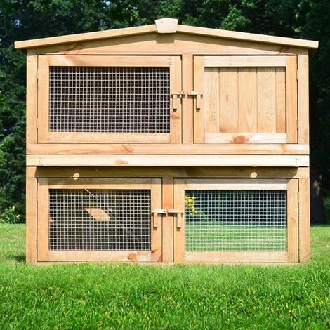 Bb-Loisir – Cage clapier lapin extérieur en bois de pin massif – 2 niveaux – 100 x 52 x 92 cm – Accès facile avec 4 portes – Tiroirs pour nettoyage hygiénique (1/5)