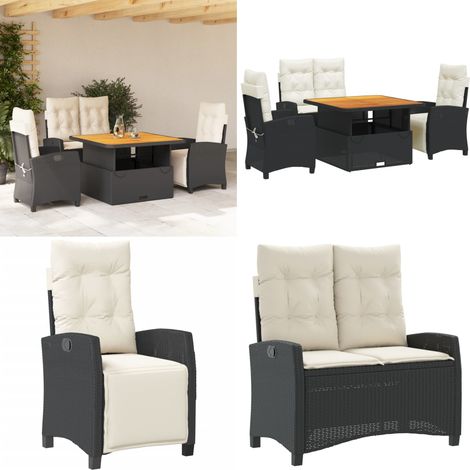 Ensemble à manger de jardin 4 pcs avec coussins noir - Chaise de jardin - Banc de jardin (1/5)
