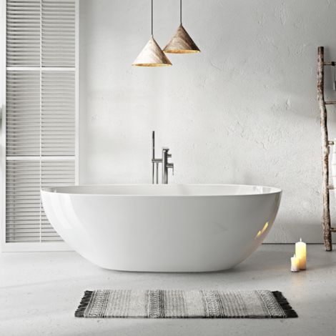 Stano. – Baignoire îlot ovale 165 cm en Résicryl® renforcé – Tablier rigide intégré – Bords ultra-fins – Vidage pré-monté inclus
