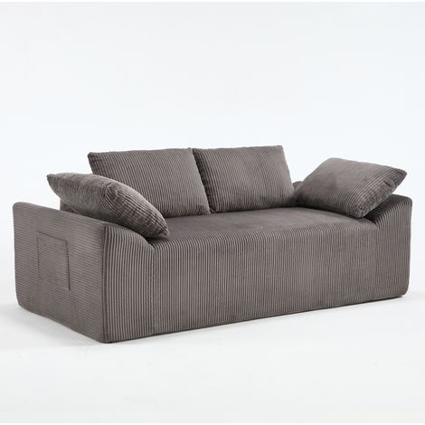 Zweisitzer-Sofa ohne Armlehnen aus braun-grauem Stoff, tiefe Sitzfläche, 170 x 86 x 60 cm (1/5)