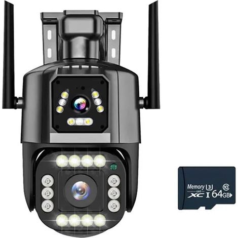 Caméra IP 4G/Wi-FI 4MP 4K, Double Objectif, Double écran, Moniteur réseau, Maison Intelligente, caméras de vidéosurveillance PTZ extérieures, Protection de sécurité(WiFi Cam 64GB Card) (1/5)