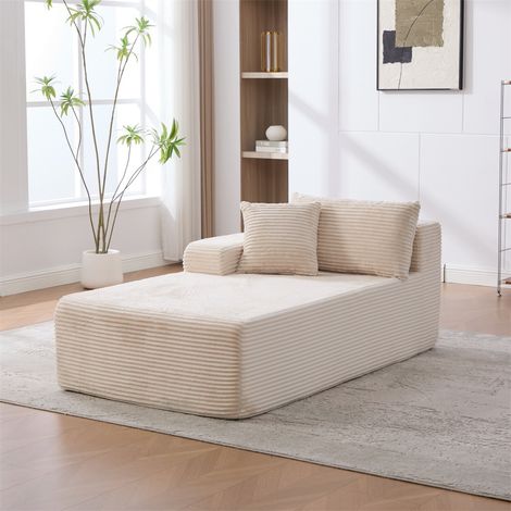 Méridienne Canapé 100x174x74.5cm - Canapé Modulaire d'Angle Rembourré Mousse 30D Haute Résilience Couchage Salon - Blanc Ivoire (1/5)
