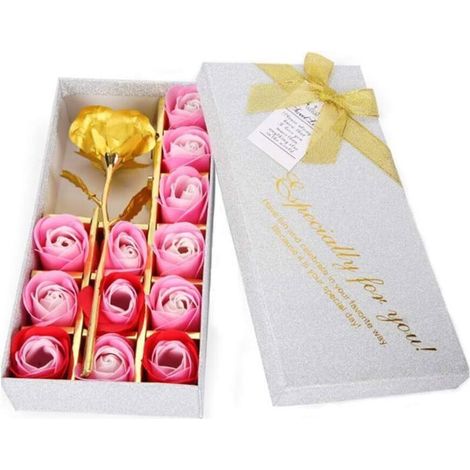 Rose Fleur Plaqué Or, Rose en Or, Fleurs Artificielles Rose avec Présentoir dans Une Boîte Cadeau, Cadeau pour La Saint-Valen (1/3)