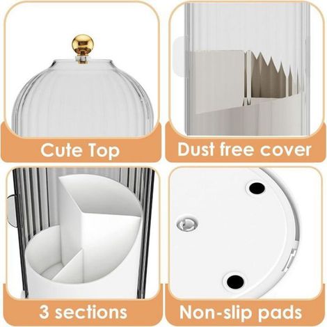 Support Pinceaux - Couvercle Coulissant 360° - Rangement Cosmétique pour Coiffeuse ou Salle De Bain - 3 Compartiments - 1 Pièce (1/5)