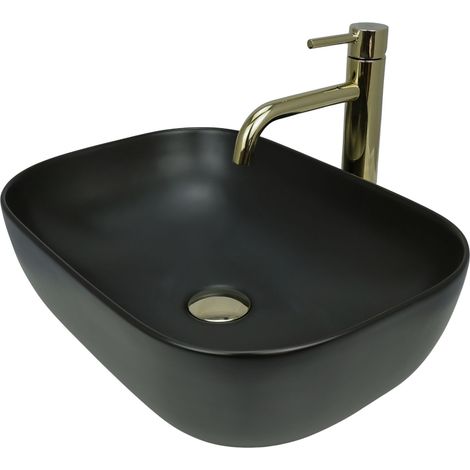GTM Design Aufsatzwaschbecken 46 cm – Matt Modernes Waschbecken ohne Hahnloch – Elegantes Aufsatzwaschbecken Oval für Badezimmer und Gäste WC – nur Bad Waschbecken (1/5)