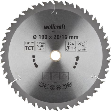 Lame de Scie Circulaire Ø 190 Mm, Ct, Alésage 20/16 Mm, 30 Dents, Surface Poncée, Denture Sablée Et Alternée argent (1/5)