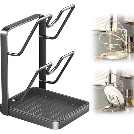 Ce support de rangement double couche pour couvercles de casseroles et bacs de récupération des graisses est un accessoire de cuisine multifonction (1/5)