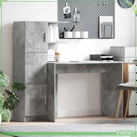 Bureau - 7291712456039 - Gris béton - Bois d'ingénierie - Rangement 6 étagères 2 portes (1/5)
