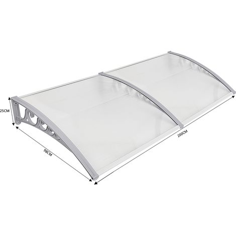 Aqrau Auvent de Porte et fenêtres, Marquise en polycarbonate, Auvent de Porte d'entrée Abri Protection Contre La Pluie et UV Gris Transparent 100x200cm SRB005 (1/5)