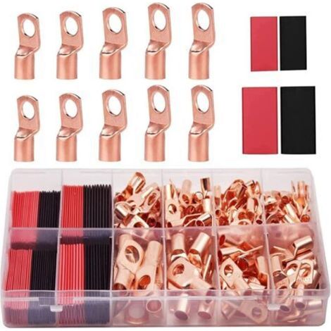 Lot de 100 cosses électriques à sertir 6/10/16/25mm² – 8 tailles M6 M8 – Cosses tubulaires en cuivre avec gaines thermorétractables (1/5)