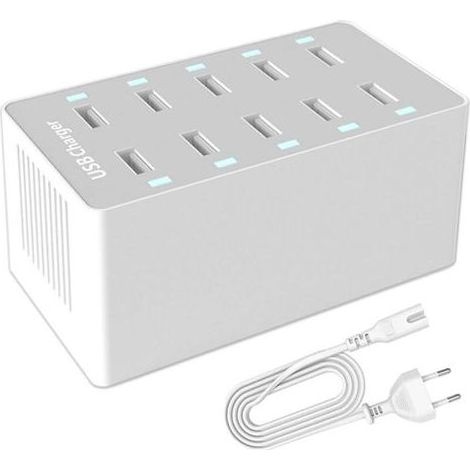 Station de Charge USB, hub Chargeur USB de 50 W à 10 Ports, Chargeur USB multiport avec Smart Detect, Compatible avec iPhone, Galaxy, Tablette iPad et appareils de Charge USB (1/5)
