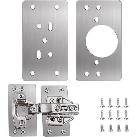 Scharnierreparaturplatte, 2 Stück Edelstahl-Türscharniere, flache Befestigungsplatten für Küchenschranktüren, inklusive 12 Schrauben (1/5)