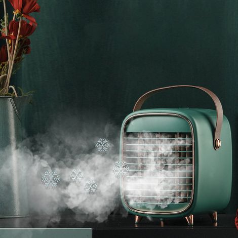 Ventilateur de climatisation silencieux USB avec bandoulière de transport, idéal pour la maison, le bureau ou la voiture (vert). (1/4)