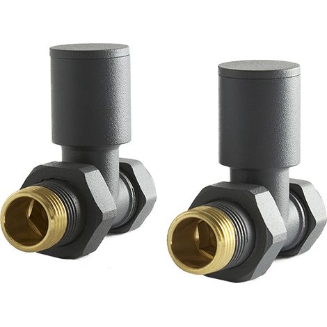 Hudson Reed – Lot de 2 robinets de radiateur droits – Laiton massif – Raccord d’entrée 15 mm – Filetage standard 1/2’ – Finition charbon noir (1/4)